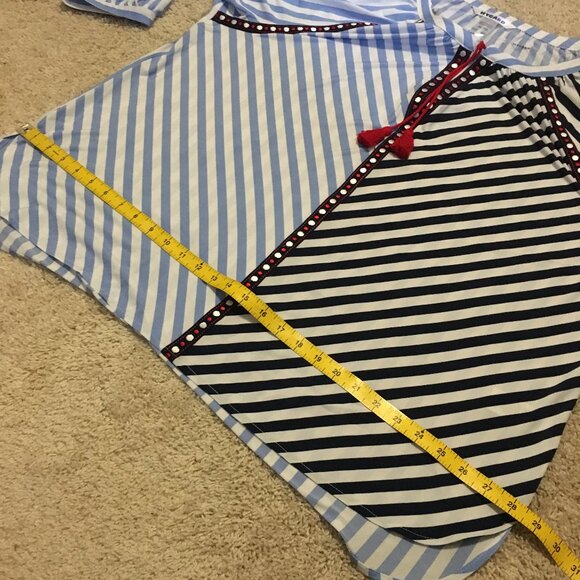 NWT Nygard Missy Indigo & Red Harlequin Striped Tassled Tunic Blouse - Picture 14 of 16